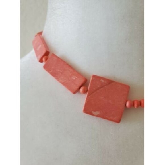 VTG Stone Necklace Pink Geometric Screw Clasp Natural Veined Gem Healing - Picture 2 of 5